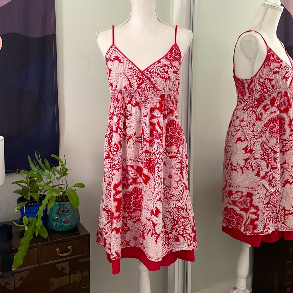 Flowers Red Flower/Paisley Print Strappy Dress, Size L